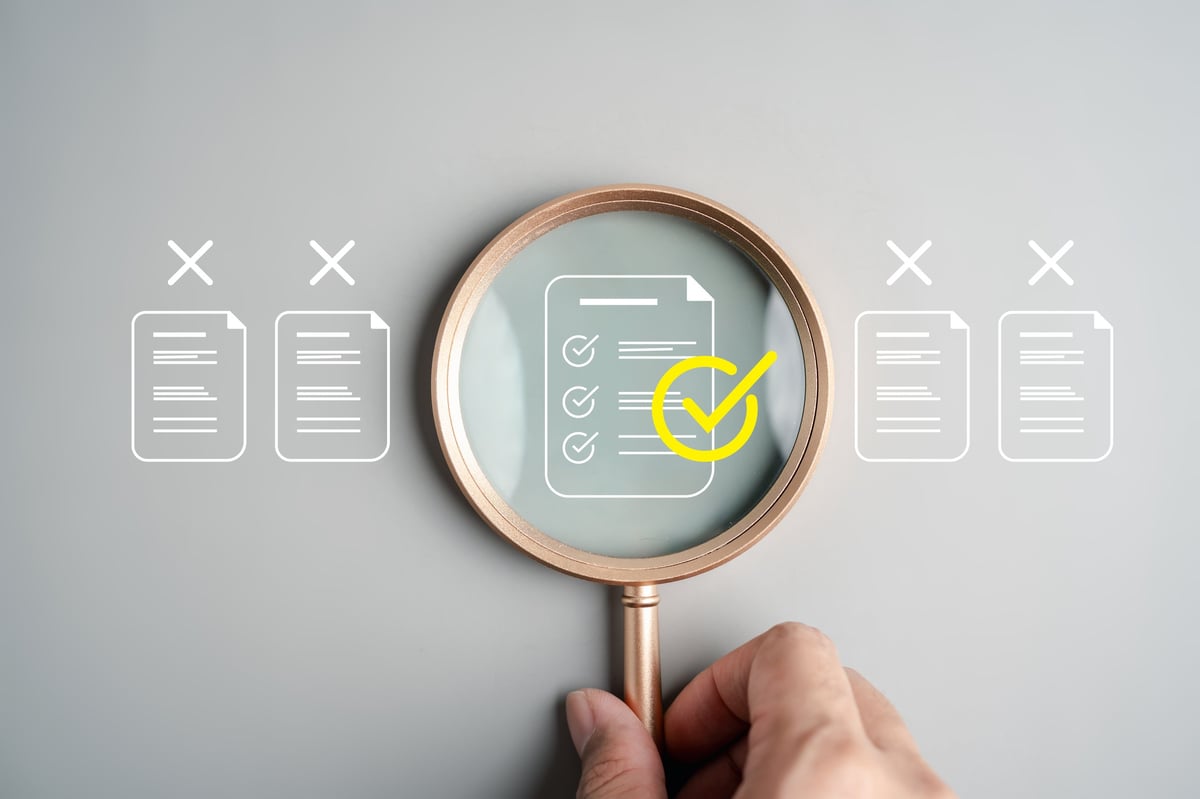 Audit checklist and document review illustrating a business operations assessment