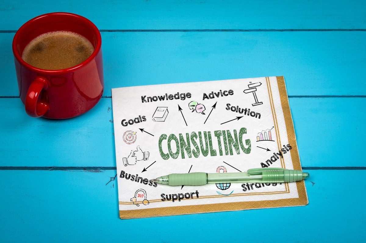 Consulting concepts illustrating advice, strategy, and support